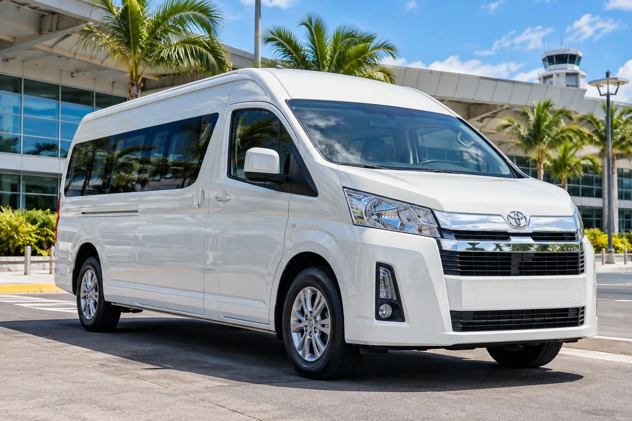 AI-generated illustrative promotional image of Hiace vehicle model; actual fleet may differ